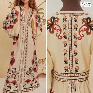 Farm Rio Cream Cashew Mandala Maxi Dress New w Tags XS X Fall Winter